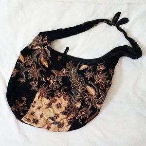 Black and Peach Floral Boho Bag